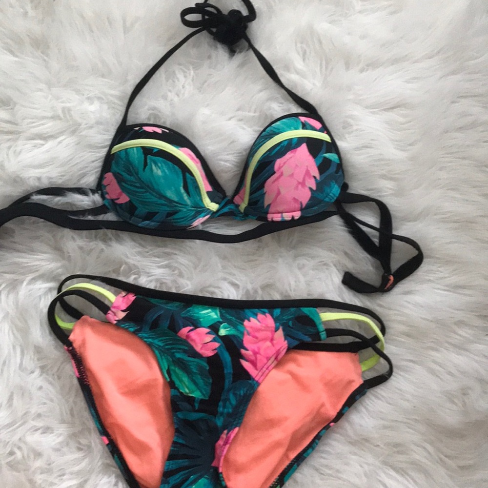 floral neon bikini set